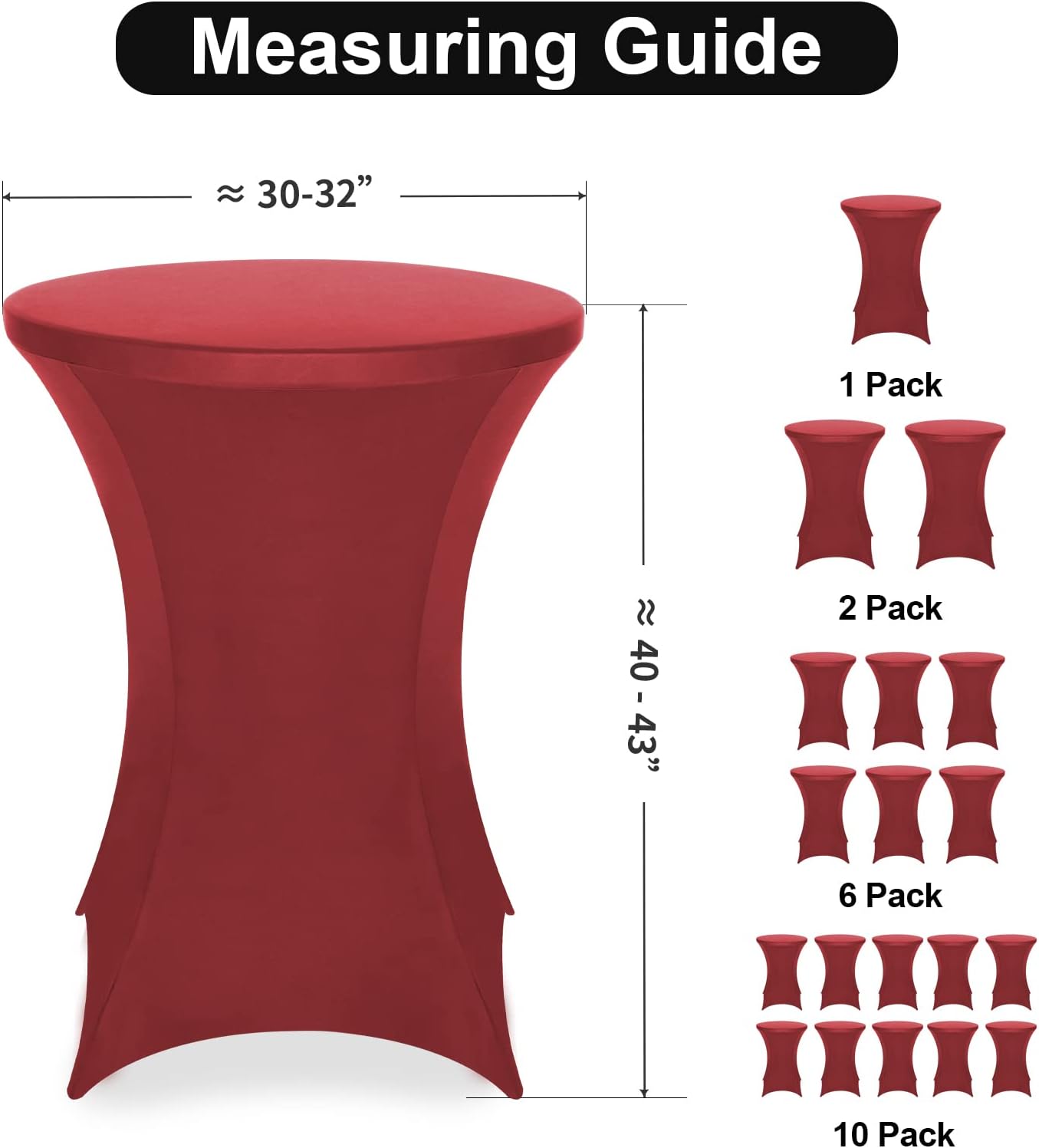 FestiCorp Spandex Table Cover, Cocktail Fitted Tablecloths, Round Highboy Stretch Table Covers Cloths for Party, Bar, Wedding, Birthday, Banquet, Red, 30"-32" Diameter x 40"-43" Height