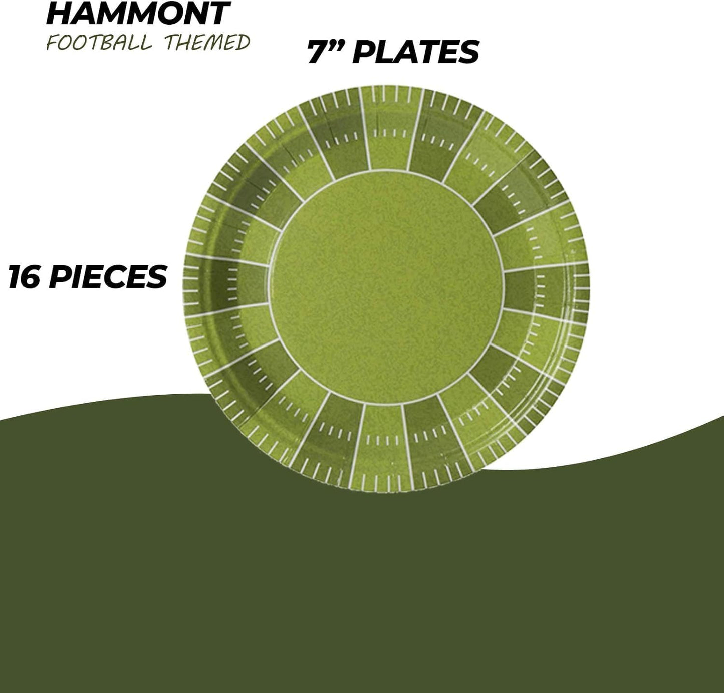 Hammont Football Themed Party Decorations - Pack of 7" & 9" Round Paper Plates, 9oz Cups, 24 Napkins, Tablecloth - Disposable Super Bowl Supplies - Birthday | Shower | Fantasy Football (Serves 16)