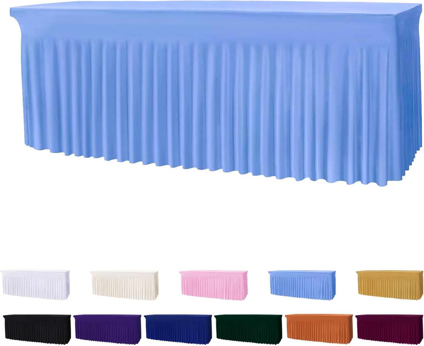 Table Skirts for 8ft Rectangle Tables - 1PCS Light Blue Table Covers for 8 Foot Tables, Wrinkle Resistant Ruffles Elastic Table Cloths and Table Skirt for Banquets/Weddings/Parties/Birthday