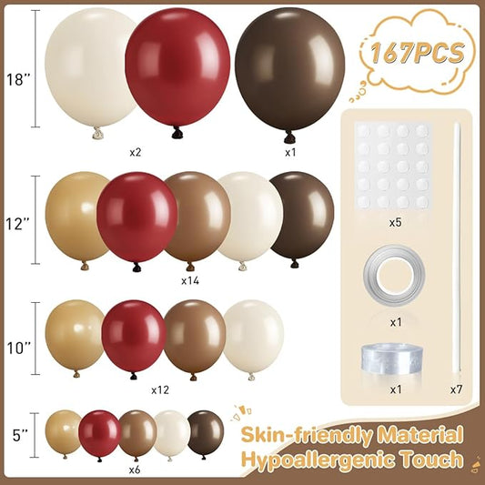 Burgundy Brown White Balloon Garland Arch Kit, 167Pcs Latex Balloons Different Sizes 15 12 10 5 inch for Graduation Birthday Wedding Baby Shower Party Decorations