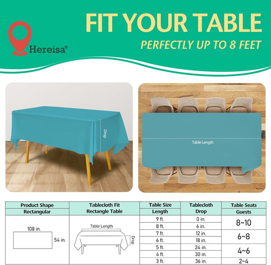 Disposable Aqua Plastic Tablecloth 54x108 Inch, 10-Count Waterproof Rectangle Table Cover for Events, Catering