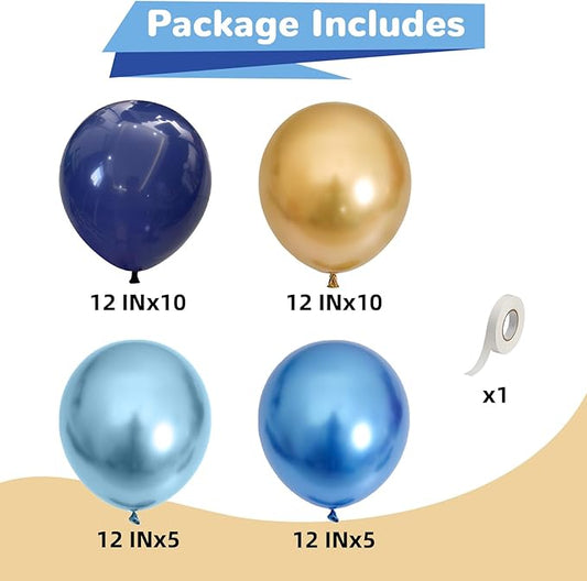 Navy Blue Gold Balloon 12 Inch Graduation Balloons Metallic Baby Pearl Navy Royal Blue Chrome Gold Latex Party Balloon for Grad Class of 2025 Decorations Anniversary Birthday Baby Shower