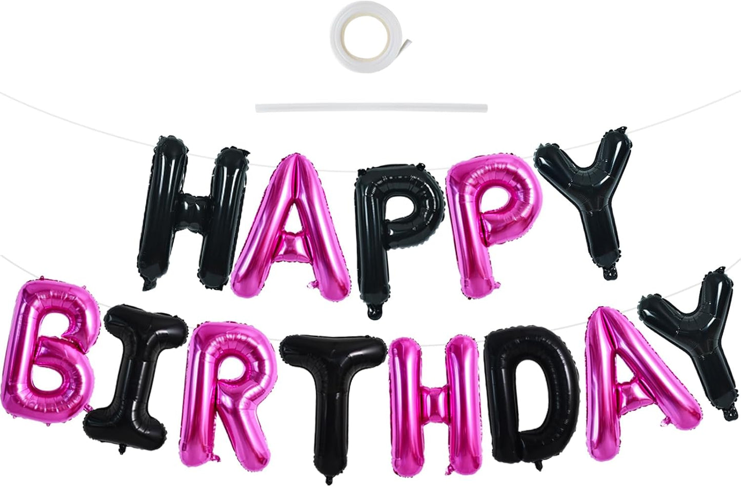 TONIFUL Happy Birthday Balloons Banner 16 Inch Mylar Foil Letters Birthday Sign Reusable for Girls Boys Kids & Adults Birthday Party Decorations Supplies（Black Pink）
