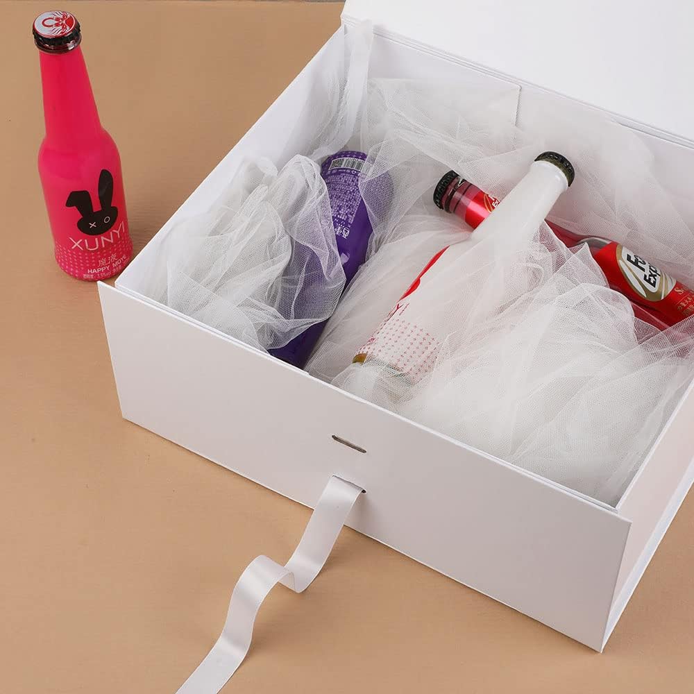 White Large Collapsible Gift Box 13x11x5.3 Inches, Rectangle with Lid Magnetic Closure, Christmas Box for Men's Shoes (Matte White)