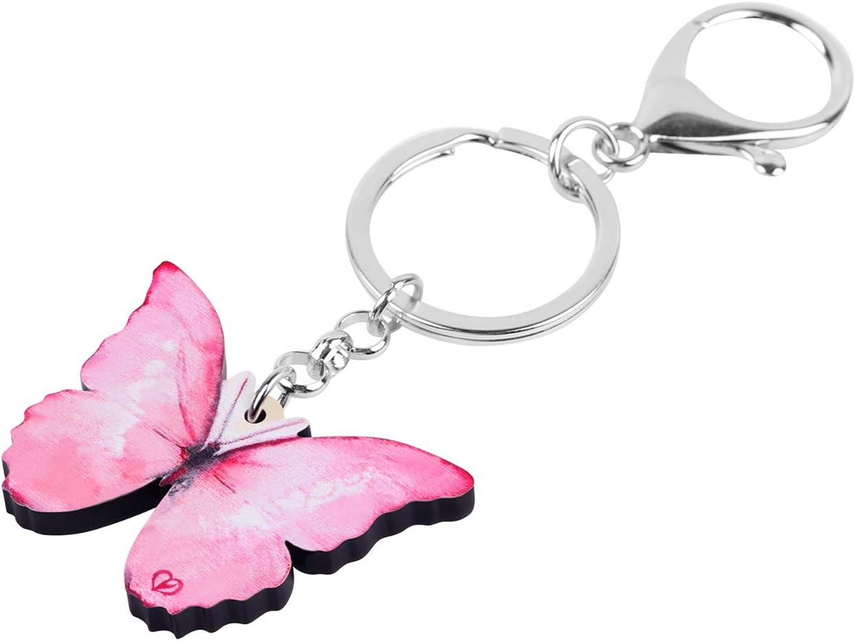 BONSNY Morpho Menelaus Butterfly Key Chains for Women Car Purse Bag Rings Pendant Charms