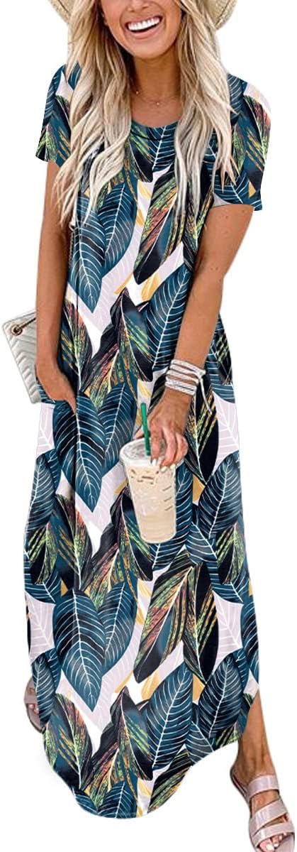 ANRABESS Womens Summer Maxi Dress Short Sleeve Casual Loose Long T Shirt Dresses Split Vacation Beach Sundress Travel Outfits