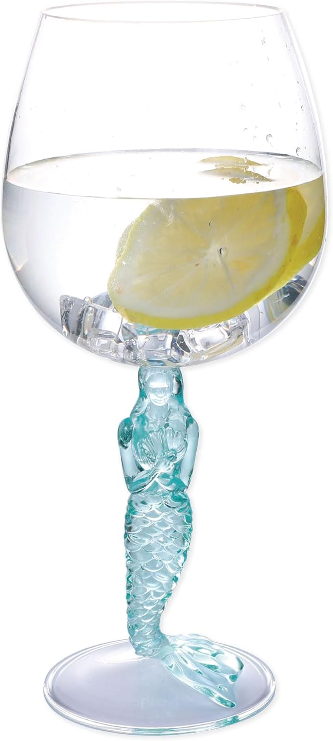 Supreme Housewares Mermaid Stem Wine Glasses, Blue Mermaid-Shaped Reusable Shatterproof Acrylic Glass for Red or White Wine, Poolside, Outdoors, Parties, 17 oz, Set of 2