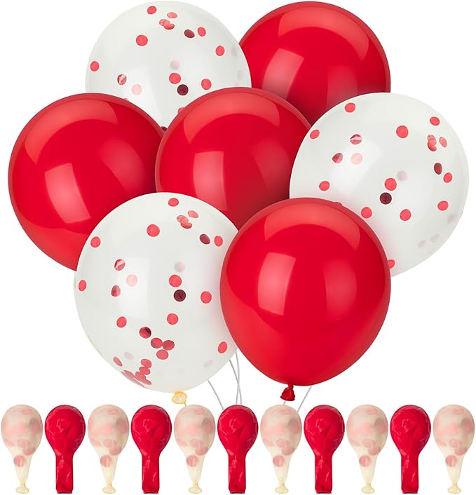 Mr. Pen- Balloons, 12 Inch, 54 Pack, Red & Confetti Balloons for Birthday Party, Valentine Decoration, Valentine Gift