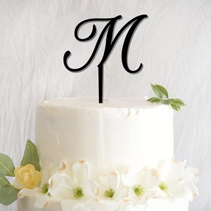Letters M Cake Toppers Custom Last Name M Black Acrylic Wedding Birthday Cake Toppers Bride And Groom Monogram M Boho Engagement Cake Decoration Gifts for Bride Shower Anniversary Party