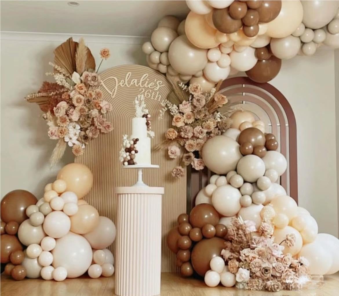 Boho Balloons Garland Arch Kit, 146 Pcs Brown Nude White Balloons Different Sizes for Girls Baby Shower Garden Tea Party Bachelorette Birthday Wedding Decorations
