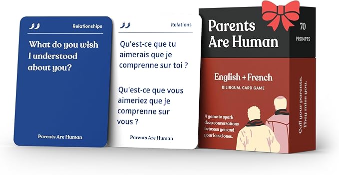 Parents Are Human, Relationship Cards, Get to Know Each Other Better, Parents, Adults, Families, & Teens Relationship Building, Light & Deep Questions, 70 Questions & Activity Cards, English + French