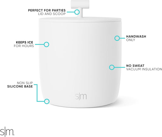 Simple Modern Vacuum Insulated Ice Bucket with Lid and Scoop | For Cocktail, Champagne, Wine, Beer, & Hosting | Stainless Steel 100oz Capacity for Large Parties | Rocks Collection | Winter White