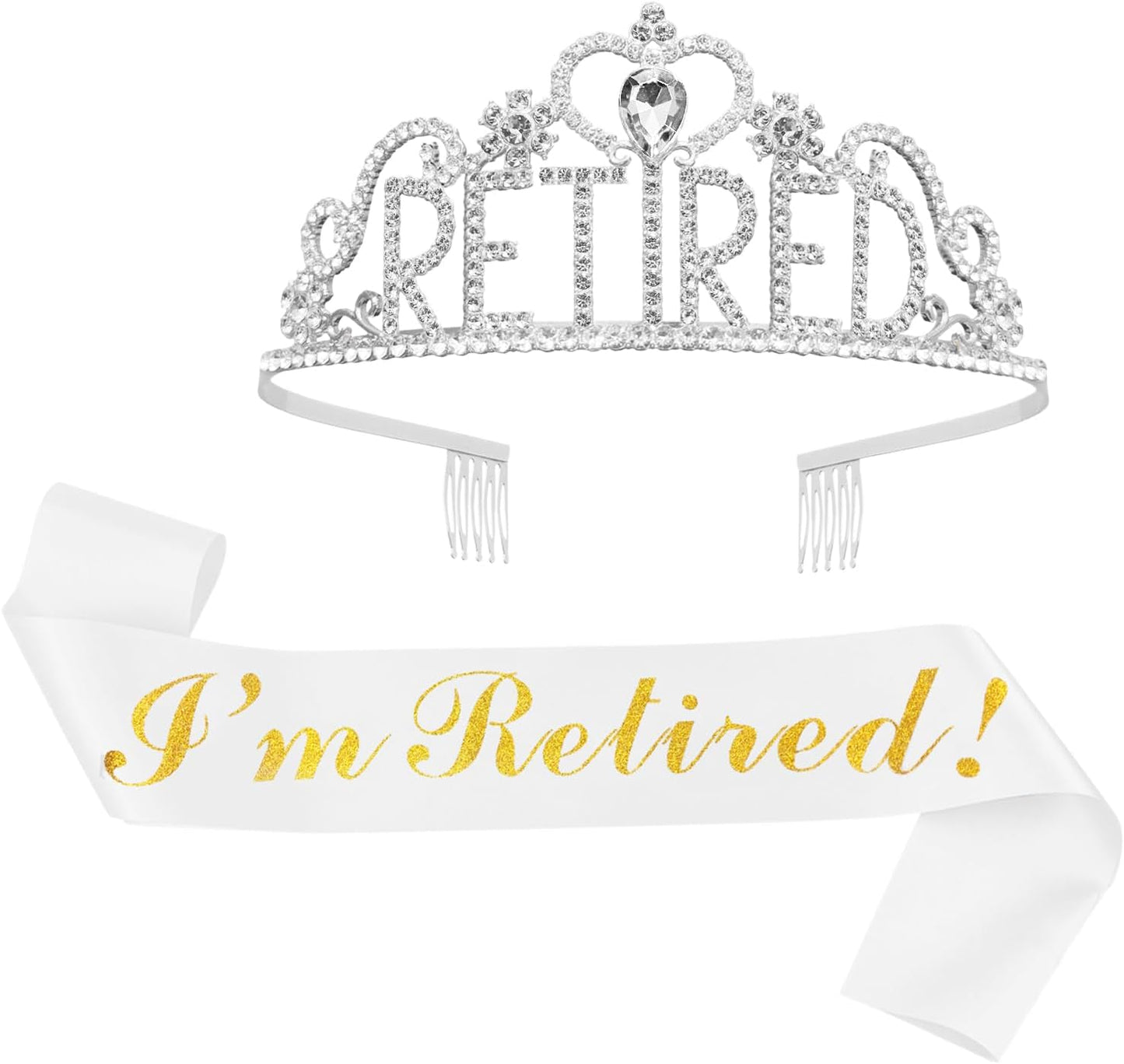 JETKONG Retirement Party Decorations Retired Tiara/Crown, Retired Sash for Women Retirement Gifts, Retirement Party Supplies, Gifts, Favors (Silver)