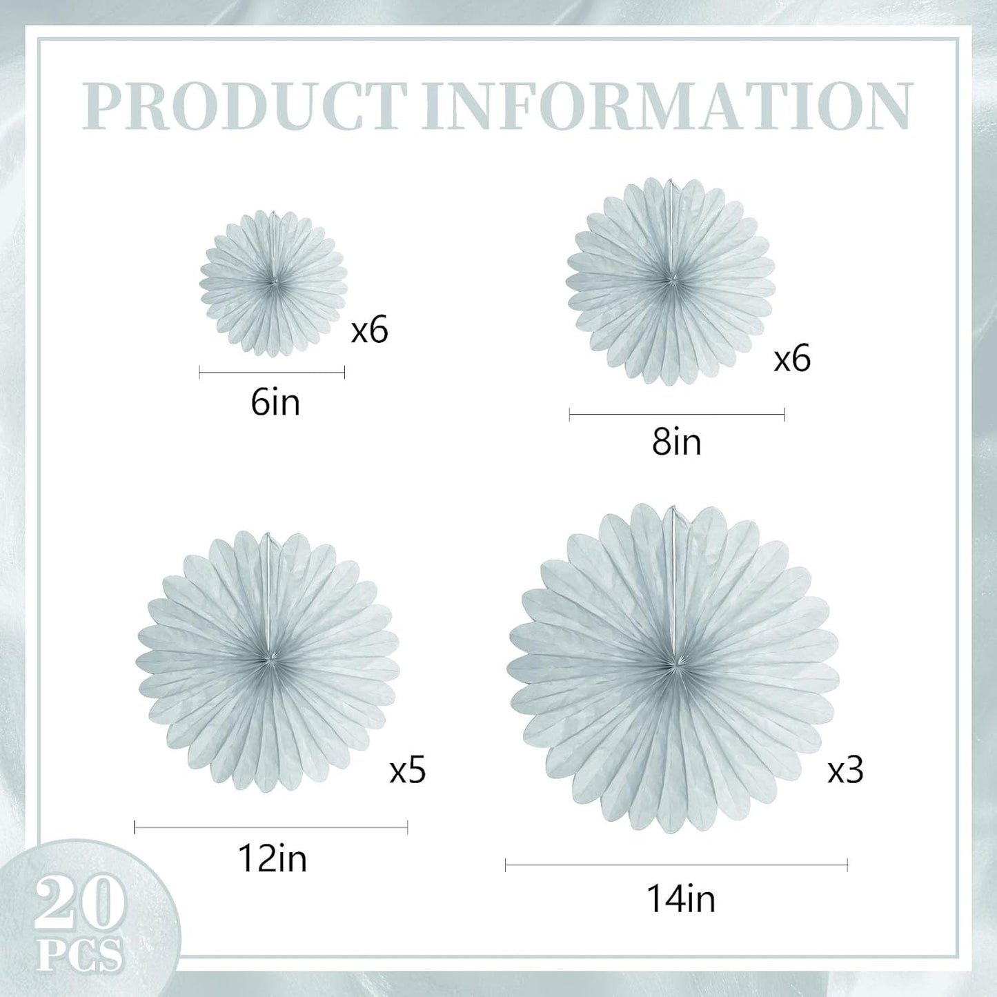 20 Pcs Gary Hanging Paper Fan, Hanging Honeycomb Round Paper Fans for Weddings, Birthdays, Christmas, Baby Showers, Classroom, Events Ceiling Party Supplies Decorations
