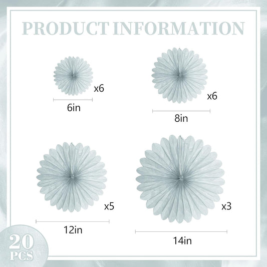 20 Pcs Gary Hanging Paper Fan, Hanging Honeycomb Round Paper Fans for Weddings, Birthdays, Christmas, Baby Showers, Classroom, Events Ceiling Party Supplies Decorations