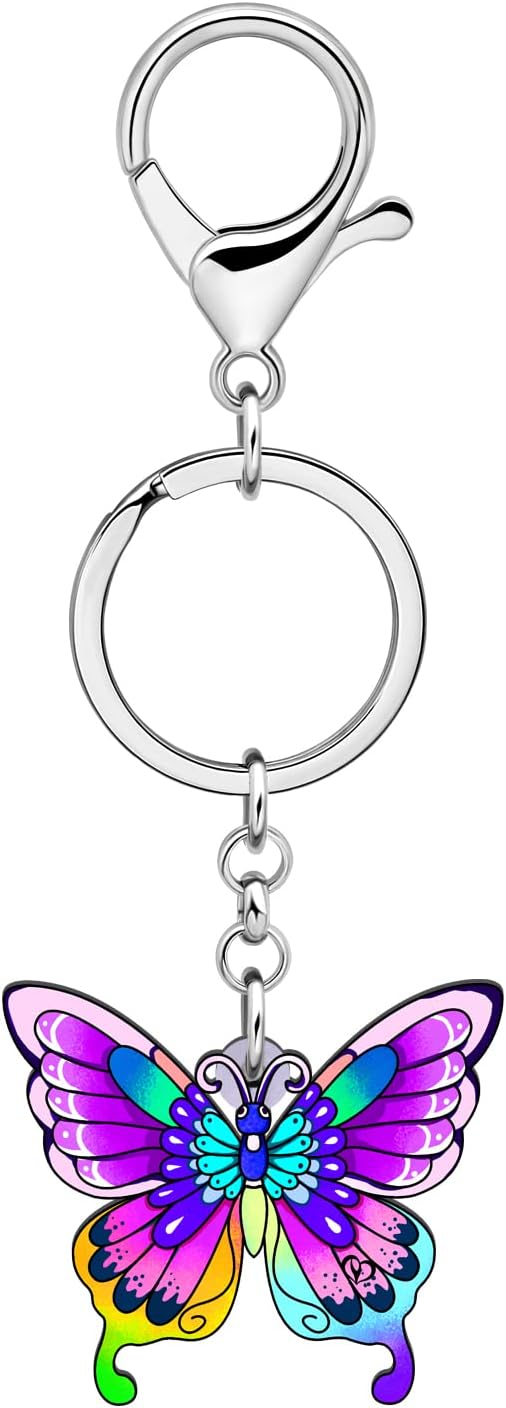 BONSNY Morpho Menelaus Butterfly Key Chains for Women Car Purse Bag Rings Pendant Charms