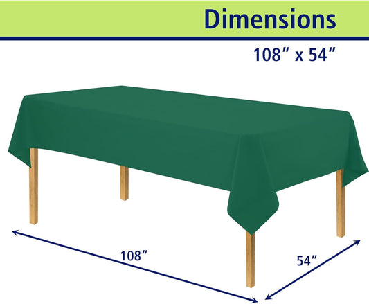 Green Disposable Plastic Tablecloth for Rectangle Tables (48 Pack) Premium Decorative Table Cloths for Parties, Events & Weddings, Indoors & Outdoors, 54 x 108 inches