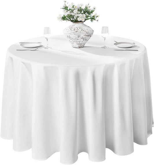 VidaFete Round Tablecloth 132inch 2pack Polyester Table Cloth, Stain Wrinkle Resistant Polyester Dining Table Cover for Kitchen Dinning Party Wedding Rectangular Tabletop Buffet Decoration (White)