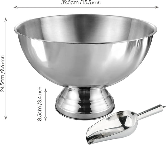 Winsterch 18/8 Stainless Steel Ice Bucket for Parties,Beverage Tub Party Bucket with Scoop,Banquet Champagne Ice Bucket Big Ice Bucket for Parties,Drink Chiller for Parties, Round,12QT (3 Gallon)