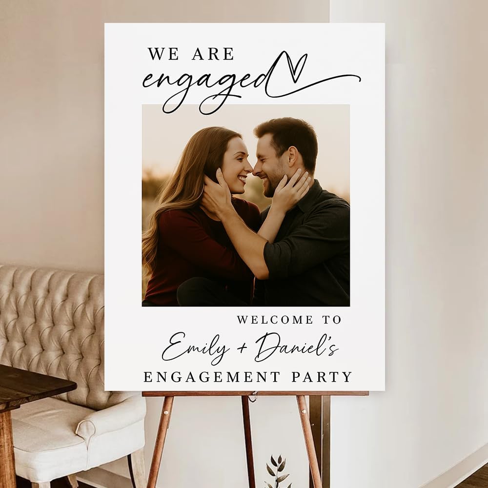 Personalized Engagement Welcome Sign, Engagement Party Sign, Engaged Decor for Couple - She Said Yes!, Decorations, Engaged Welcome, Custom Poster, Canvas, Wooden 2 Layer /2