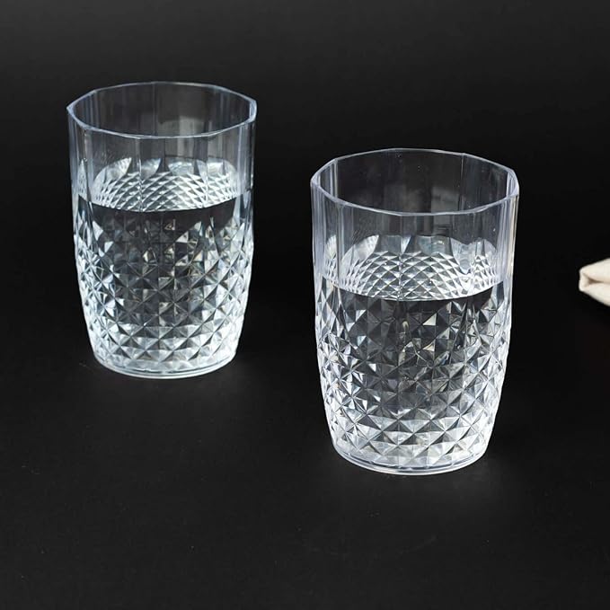 Efavormart 6-Pack Plastic Tumblers, 16oz Unbreakable Drinking Glasses Crystal Cut Style Clear - Shatterproof Short Cups