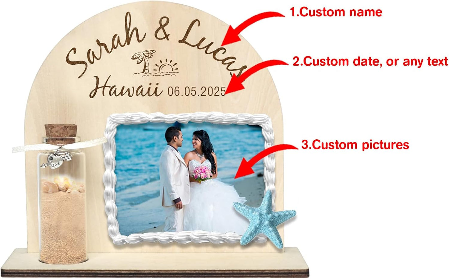 Personalized Honeymoon Sand Jar，Custom Anniversary Photo presents, Vacation Keepsake Jar，Wedding Presents，Honeymoon Present, Bride to be Gift，Valentine’s Day Gifts (semicircle3)