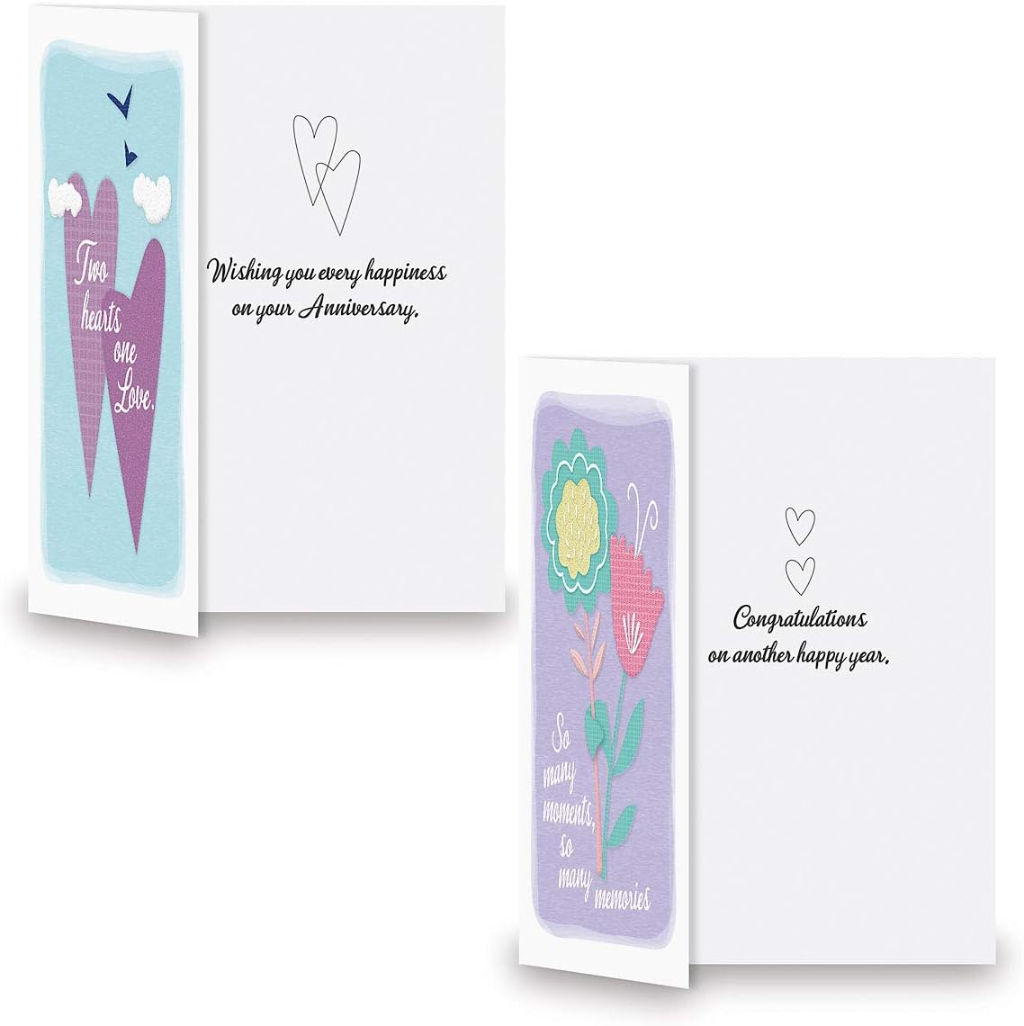 Every Happiness Anniversary Greeting Cards - Set of 8 (4 designs), Large 5" x 7" Wedding Anniversary Cards with Sentiments Inside, White Envelopes