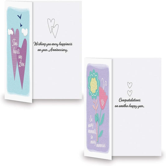 Every Happiness Anniversary Greeting Cards - Set of 8 (4 designs), Large 5" x 7" Wedding Anniversary Cards with Sentiments Inside, White Envelopes