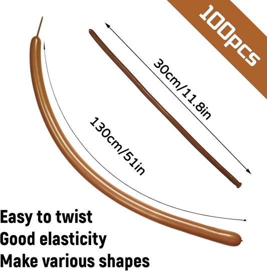 100Pcs 260 Balloons Brown Long Balloons for Balloon Garland Thickening Skinny Latex Twisting Balloon, Brown long balloons for tying Animals Modeling Christmas Birthday Party Decorations. (Cocoa)