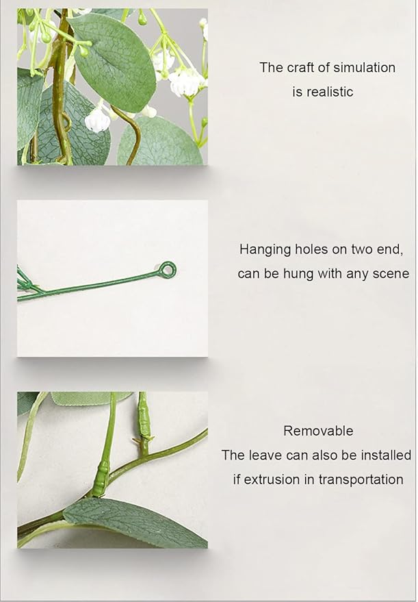 2 Pack Artificial Eucalyptus Garland with Baby Breath Flowers 5.57Ft Faux Gypsophila Vine Hanging for Wedding Arch Garden Porch
