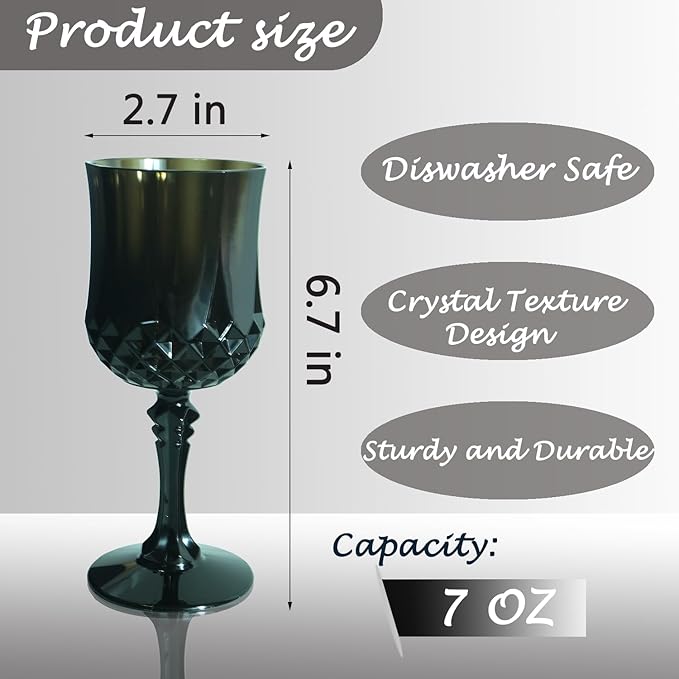 Plastic Wine Glasses, Plastic Goblets Vintage Style Cordial Unbreakable Drinking Glasses, Reusable Drinkware for Wedding Reception, Grand Event Party Supplies, Easter (48, Black)