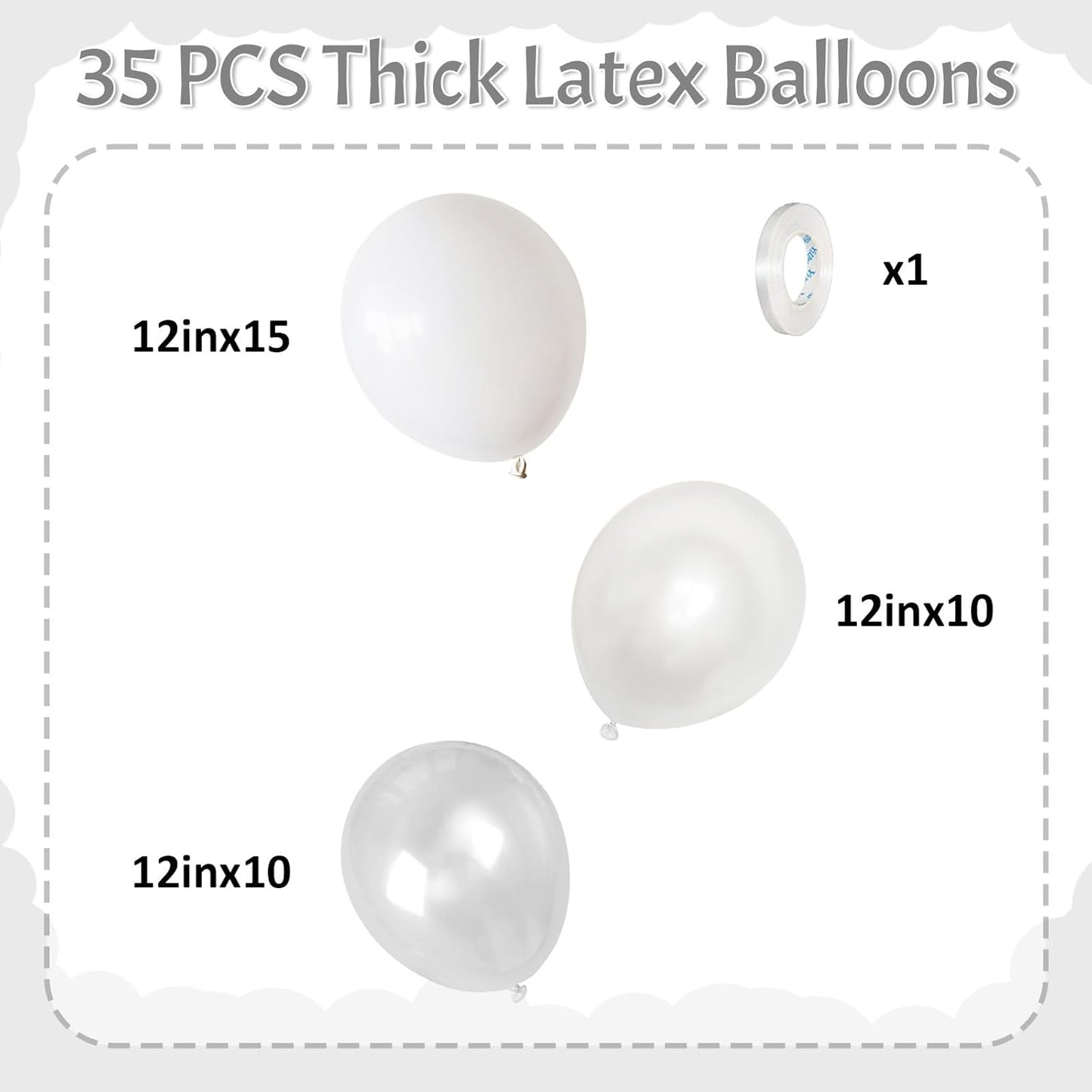 White Balloons 12 Inch Wedding Pearl White Latex Balloons, Thicker Matte White Clear Party Helium Balloon Set for Birthday Engagement Anniversary Bridal Shower Winter Christmas Party Decoration
