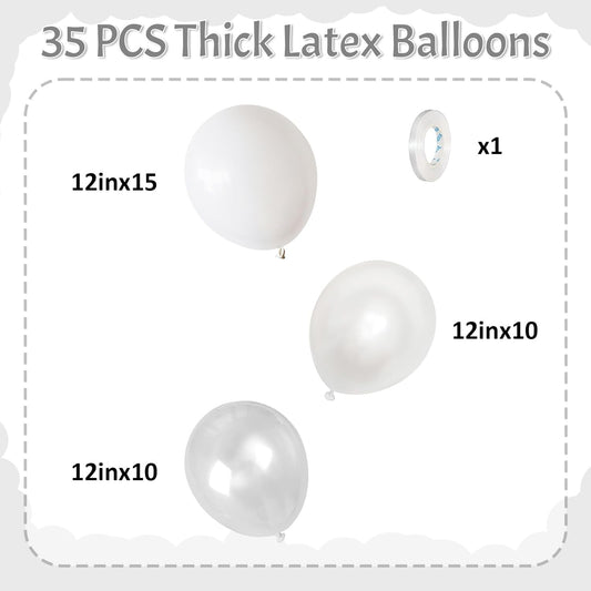 White Balloons 12 Inch Wedding Pearl White Latex Balloons, Thicker Matte White Clear Party Helium Balloon Set for Birthday Engagement Anniversary Bridal Shower Winter Christmas Party Decoration