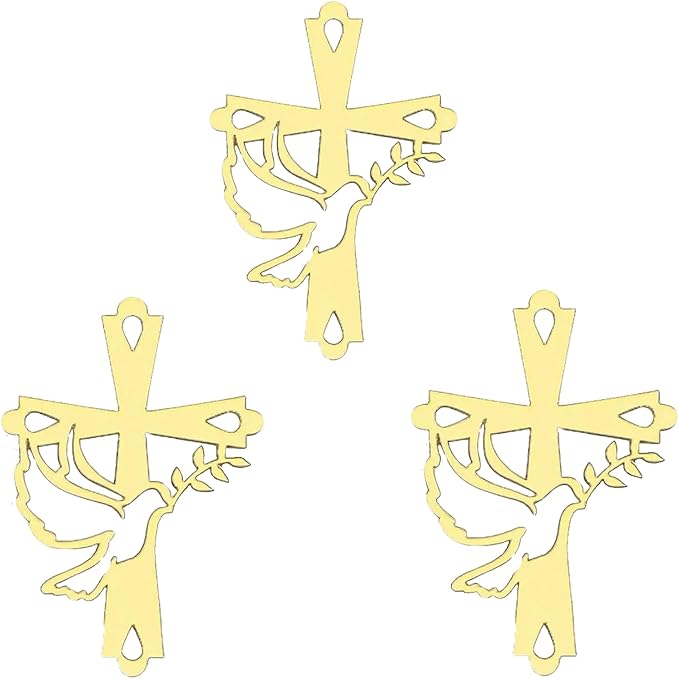 3 Pcs Baptism Cake Topper Personalized God Bless Cake Topper with Cross Glitter for Party Decoration Supplies(Gold) (bird)