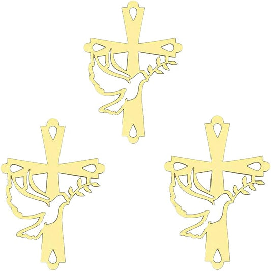 3 Pcs Baptism Cake Topper Personalized God Bless Cake Topper with Cross Glitter for Party Decoration Supplies(Gold) (bird)