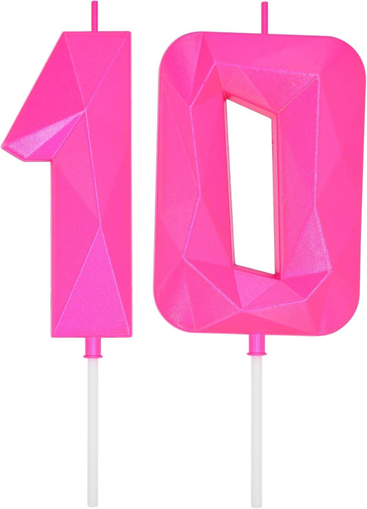 DERVENTA Large Birthday Candle Number 3D Pink 3.7 inch Party Celebration Anniversary Decoration Cake Topper 1 Piece (Number 10 Pink)