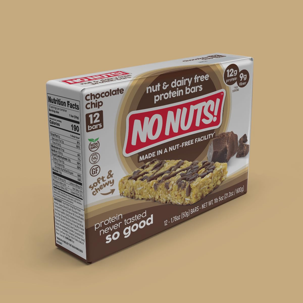 No Nuts! 100% Nut Free Dairy Free Vegan Protein Bars, Chocolate Chip, Organic, Kosher, Egg-Free, Non-Gmo & Dairy-Free Protein Bars