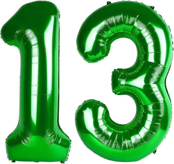 Dark Green Number 13 Balloon 40 Inch, 13th Birthday Party Decorations for Children, Giant 13 Foil Balloon for Party Supplies