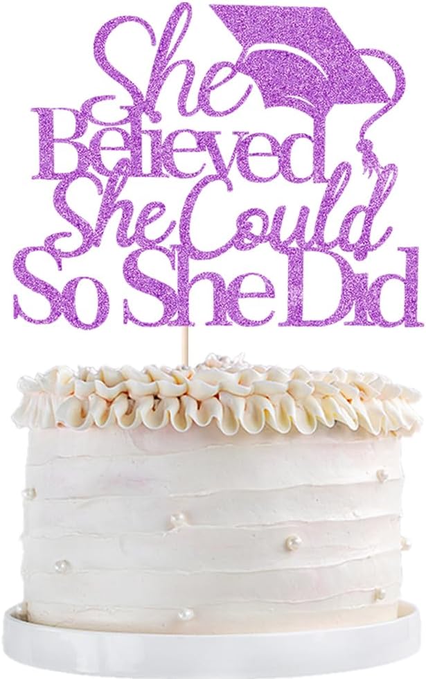 She Believed She Could So She Did Cake Topper,2026 Graduation Cake Topper,Cake Decorations for Girls,2026 High School/College/University Graduation (purple)