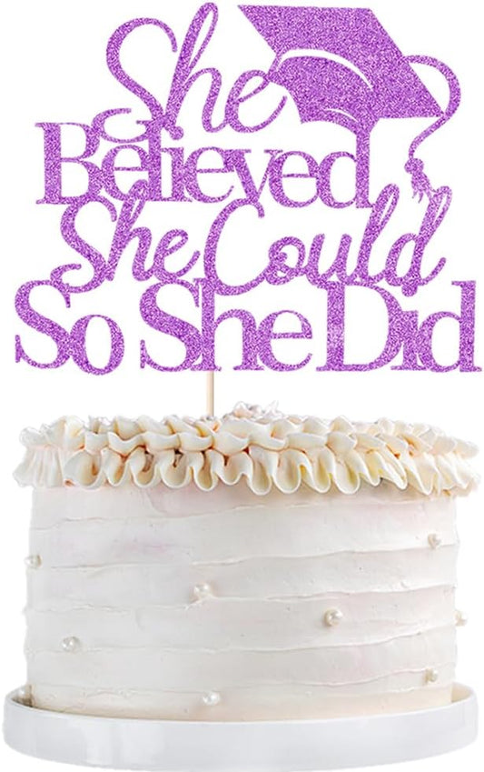 She Believed She Could So She Did Cake Topper,2026 Graduation Cake Topper,Cake Decorations for Girls,2026 High School/College/University Graduation (purple)