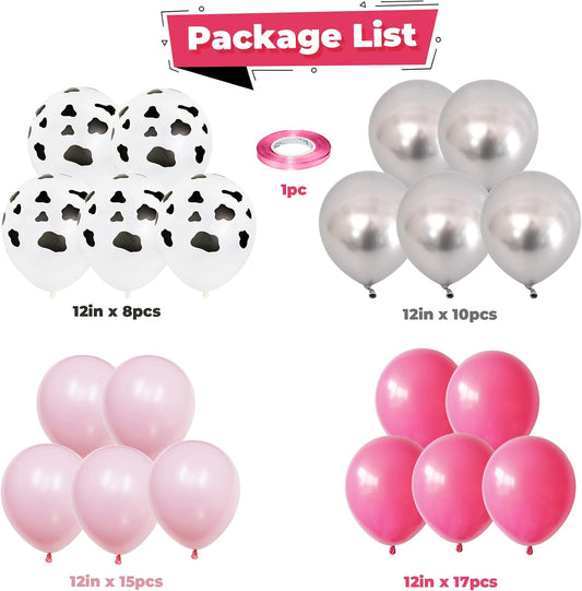 Rose Red & Pink Cow Print Balloons - Metallic Silver & Light Pink Latex - Cowgirl Birthday, Bachelorette & Bride Party Decorations