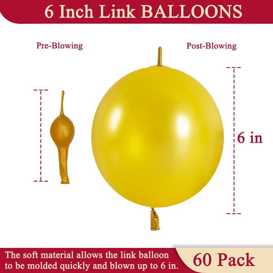 60 Pcs Link Balloons 6 Inch Quick Link Balloons for Birthday Wedding Party Festival Decorations (Gold)