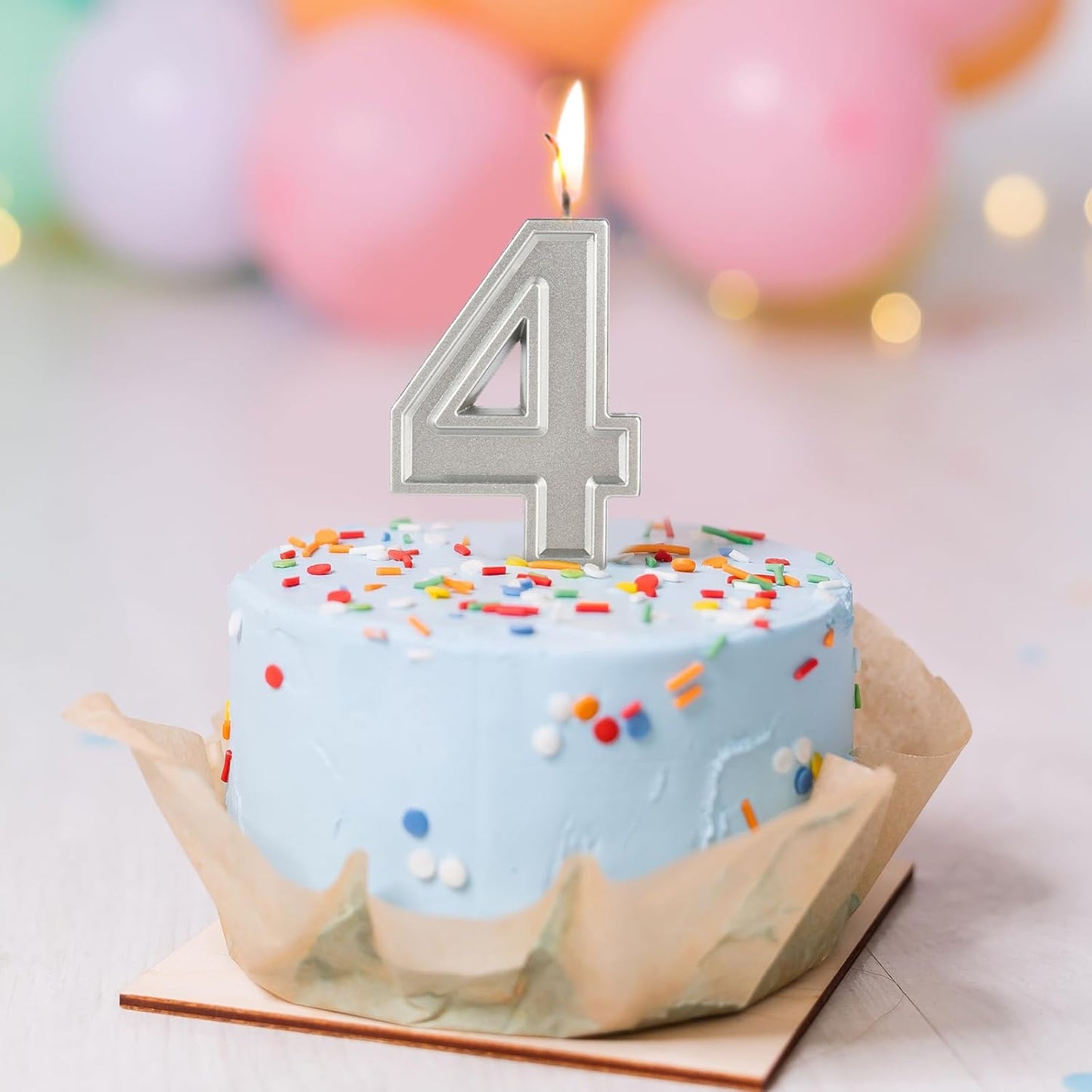 BEAN LIEVE Silver Birthday Candles Number 4, Silver Number Candles, Cake Number Candles for Birthday Parties and Wedding Anniversary Celebrations