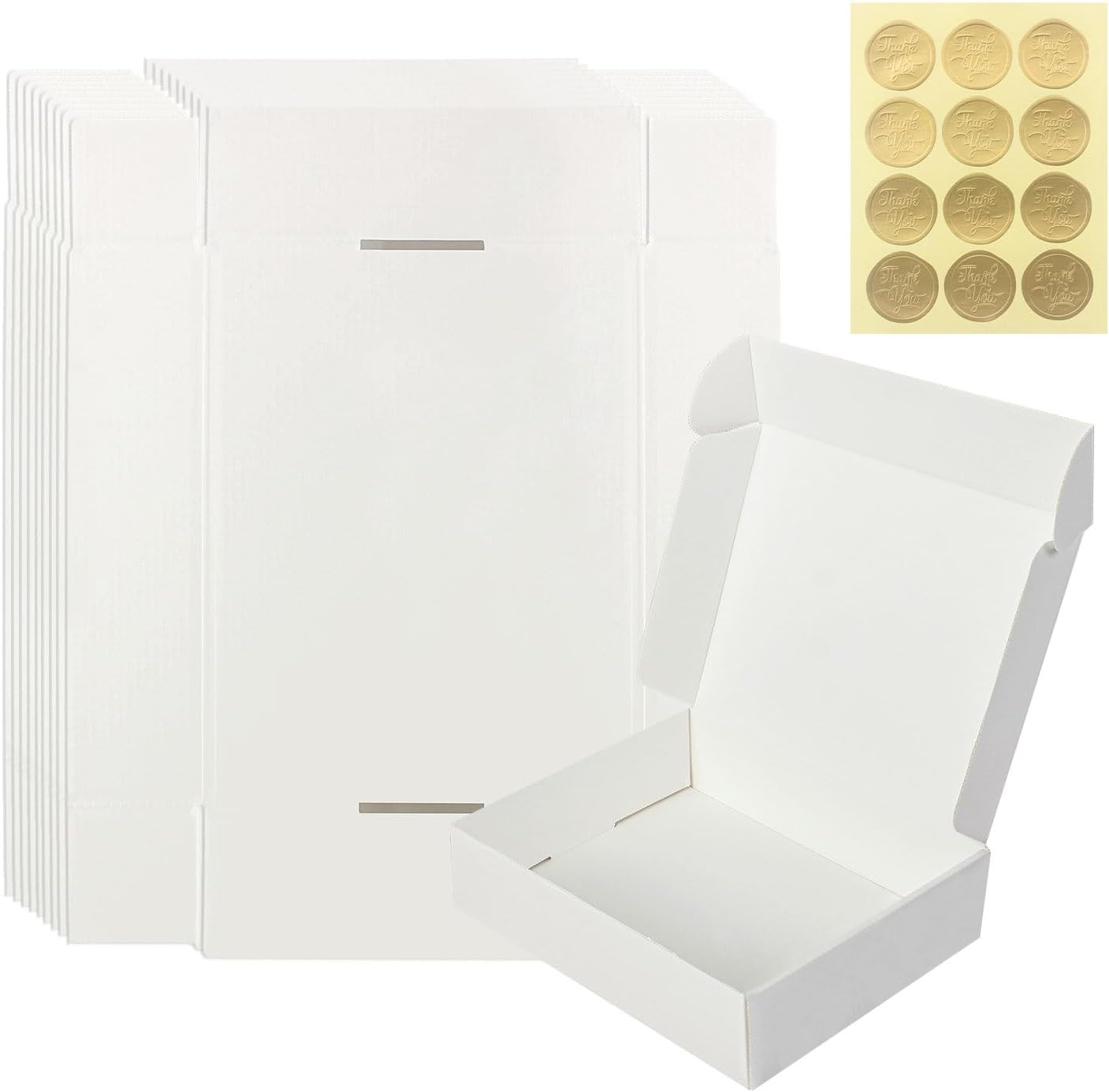 White Gift Box with Lid, 8.6x6.7x2.1 Inches Small Collapsible Gift Boxes with Seal Stickers for Birthday, Valentine’s Day, Bridesmaid Proposal, Wedding, Party Favor, Presents (Pack of 10)