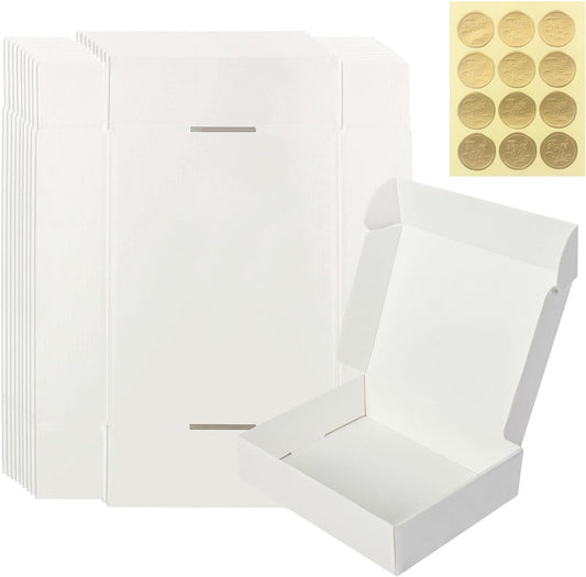 White Gift Box with Lid, 8.6x6.7x2.1 Inches Small Collapsible Gift Boxes with Seal Stickers for Birthday, Valentine’s Day, Bridesmaid Proposal, Wedding, Party Favor, Presents (Pack of 10)