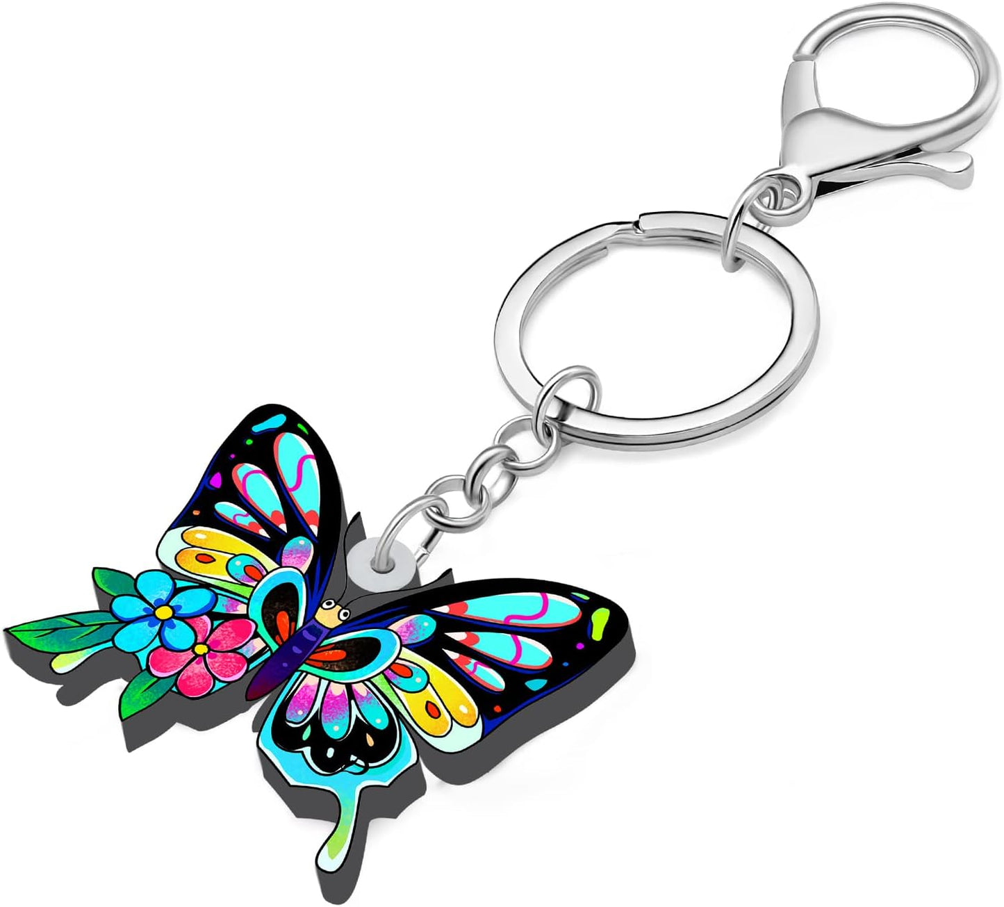 BONSNY Morpho Menelaus Butterfly Key Chains for Women Car Purse Bag Rings Pendant Charms