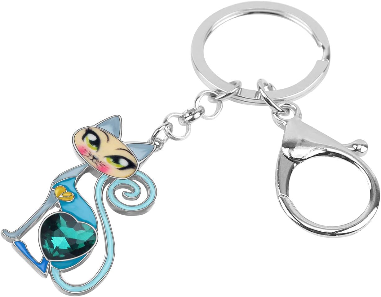 BONSNY Enamel Alloy Chain Cat Key Chains For Women Car Purse Handbag Charms keychains Gifts
