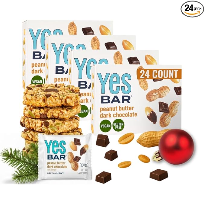 The YES Bar – Peanut Butter Dark Chocolate – Plant Based Protein, Decadent Snack Bar – Vegan, Paleo, Gluten Free, Dairy Free, Low Sugar, Healthy Snack, Breakfast, Low Carb, Keto Friendly (24 Count)