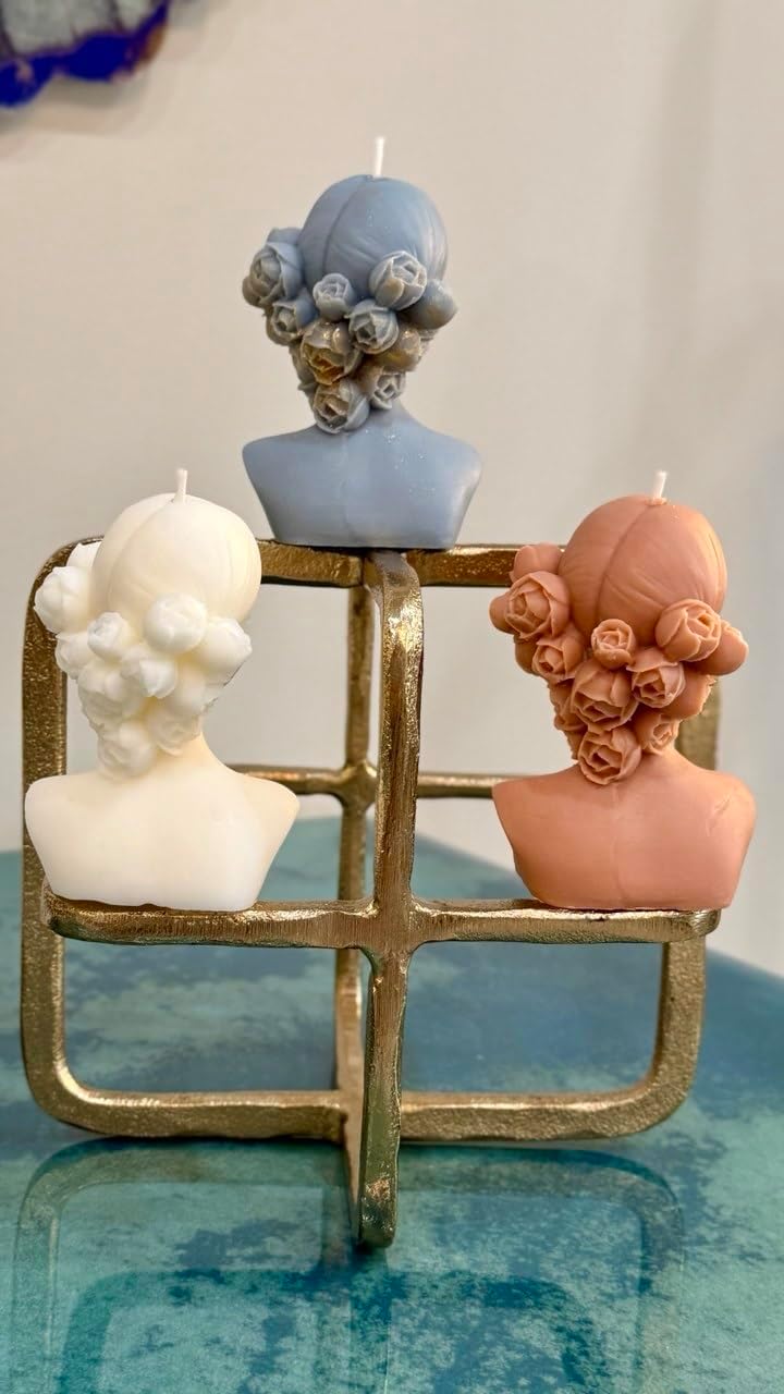 Handmade Bust Candle – Elegant Goddess Sculpture Candle – Decorative Home Décor & Unique Gift (Set of Two, Yellow)