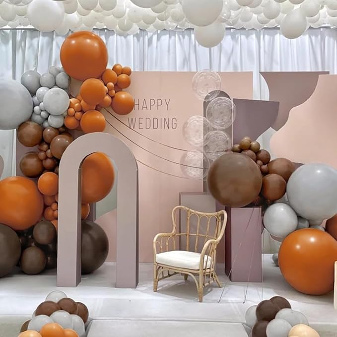 Brown and Orange Balloon Garland Arch Kit, 167Pcs Burnt Orange Dark Chocolate Brown Dusty Gray Balloons for Boho Birthday Bridal Baby Shower Thanksgiving Wedding Party Decoration